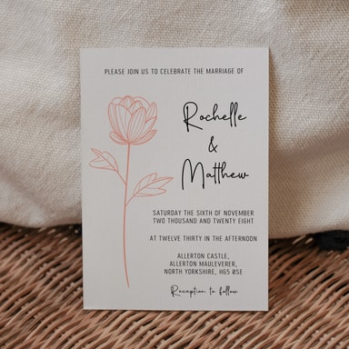 Floral Elegance Coral Pink Wedding Invitation on White Card
