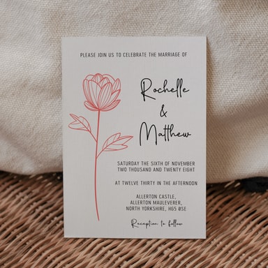 Floral Elegance Coral Wedding Invitation on White Card