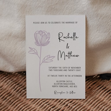 Floral Elegance Lavender Wedding Invitation on White Card