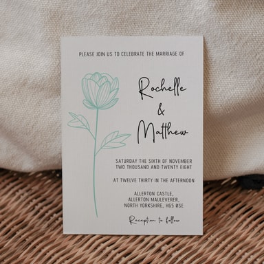 Floral Elegance Robin Egg Blue Wedding Invitation on White Card