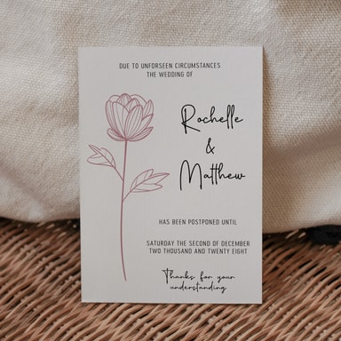 Floral Elegance Rose Gold Change The Date Card on White Card