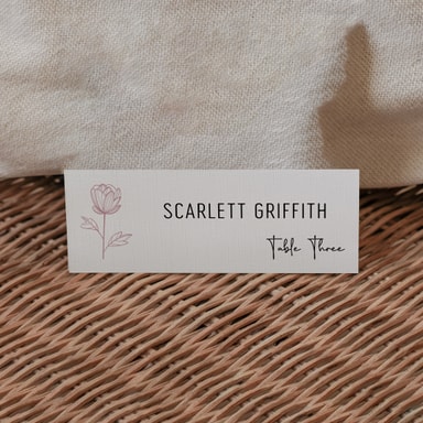 Floral Elegance Rose Gold Place Card on White Card