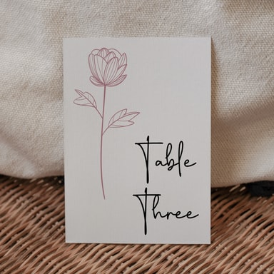 Floral Elegance Rose Gold Table Number Card on White Card