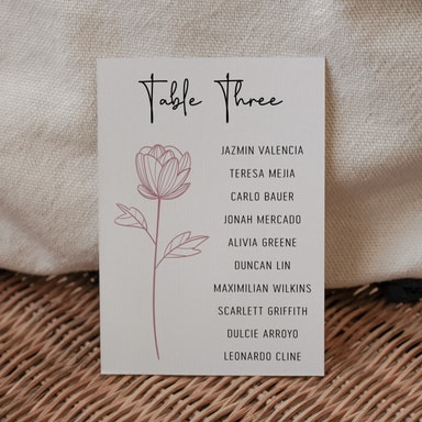 Floral Elegance Rose Gold Table Plan Card on White Card