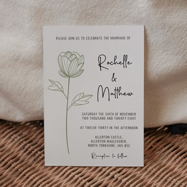 Floral Elegance Sage Green Wedding Invitation on White Card