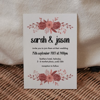 Gothic Flowers Apple Red Wedding Invitation on White Card