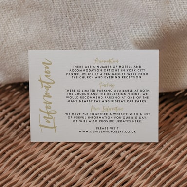 Luscious Calligraphy Gold Guest Information Card on White Card