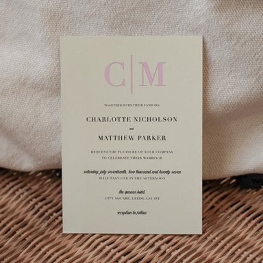 Luxurious Elegance Baby Pink Wedding Invitation on Cream Card