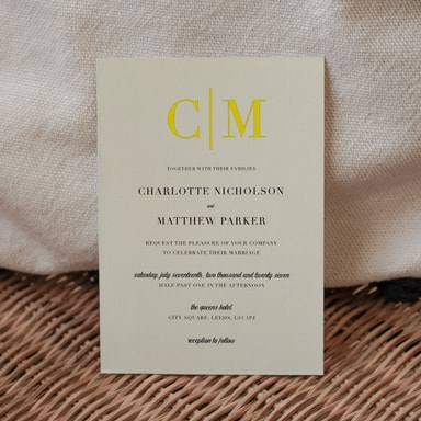 Luxurious Elegance Yellow Wedding Invitation on Cream Card