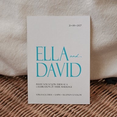 Minimalist Luxury Aqua Blue Wedding Invitation on White Card