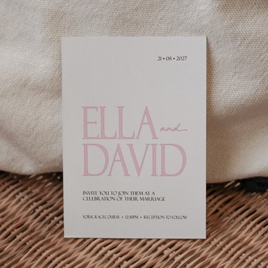 Minimalist Luxury Baby Pink Wedding Invitation on White Card