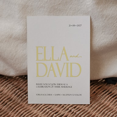 Minimalist Luxury Canary Yellow Wedding Invitation on White Card