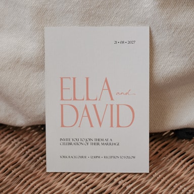 Minimalist Luxury Coral Pink Wedding Invitation on White Card