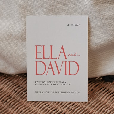 Minimalist Luxury Coral Wedding Invitation on White Card