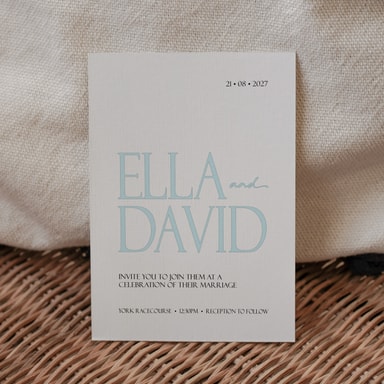 Minimalist Luxury Pale Blue Wedding Invitation on White Card