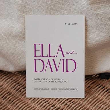 Minimalist Luxury Violet Wedding Invitation on White Card