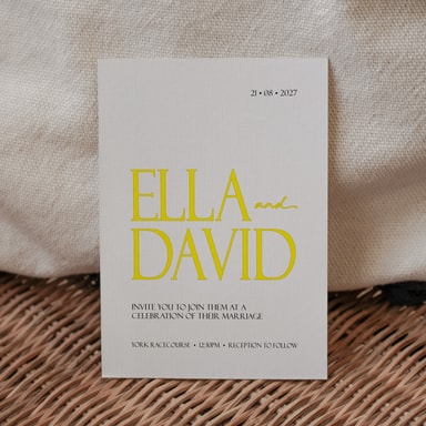 Minimalist Luxury Yellow Wedding Invitation on White Card