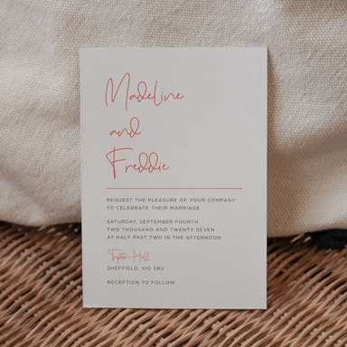 Modern Elegance Apple Red Wedding Invitation on White Card