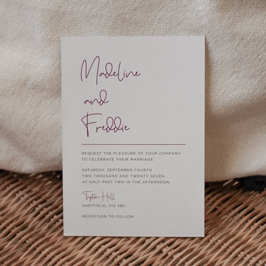 Modern Elegance Aubergine Wedding Invitation on White Card