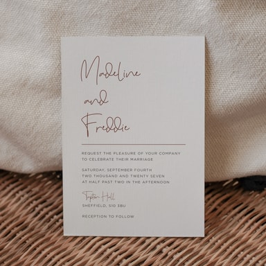 Modern Elegance Brown Wedding Invitation on White Card