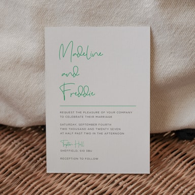 Modern Elegance Clover Green Wedding Invitation on White Card