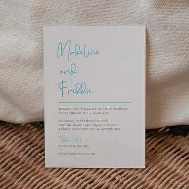 Modern Elegance Electric Blue Wedding Invitation on White Card