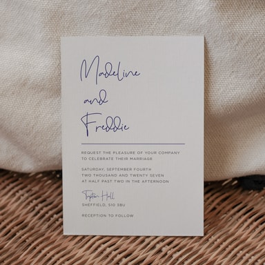 Modern Elegance Navy Blue Wedding Invitation on White Card