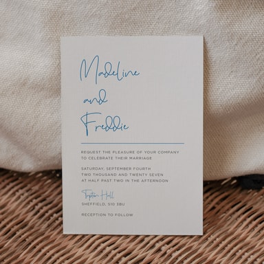 Modern Elegance Ocean Blue Wedding Invitation on White Card