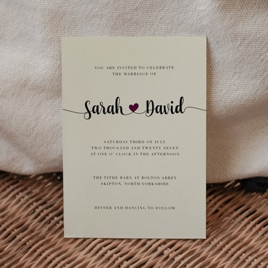 Modern Heart Aubergine Wedding Invitation on Cream Card