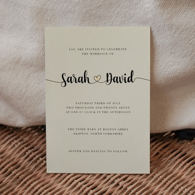 Modern Heart Cream Wedding Invitation on Cream Card