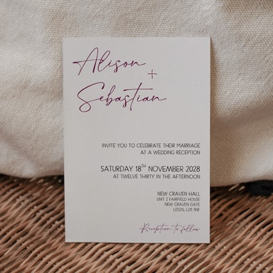 Modern Opulence Aubergine Wedding Invitation on White Card