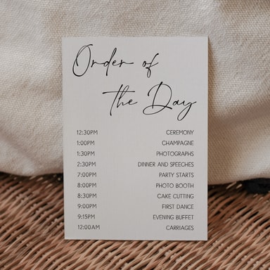 Modern Opulence Black Order Of The Day Card on White Card