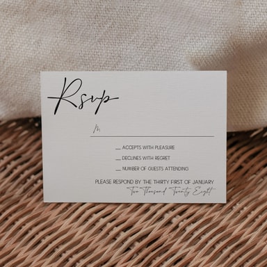 Modern Opulence Black Rsvp Card with Response on White Card