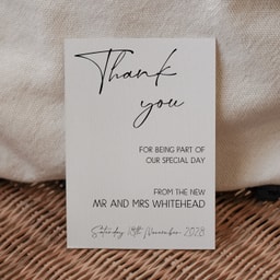 Modern Opulence Black Thank You Card on White Card