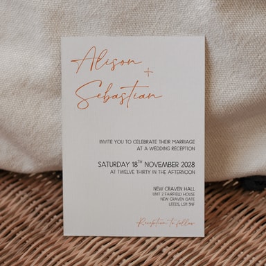 Modern Opulence Burnt Orange Wedding Invitation on White Card