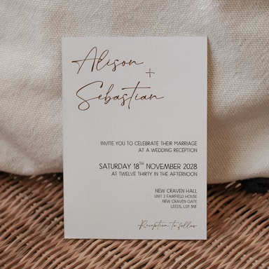 Modern Opulence Chocolate Brown Wedding Invitation on White Card