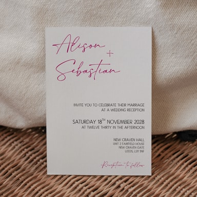 Modern Opulence Cranberry Wedding Invitation on White Card