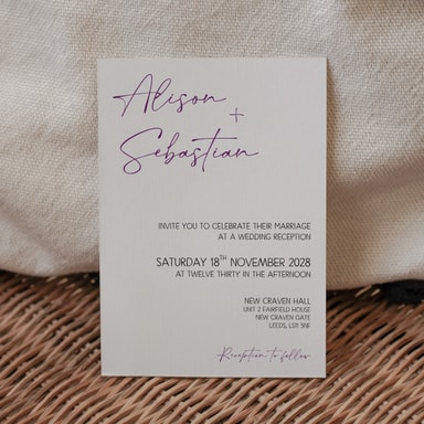 Modern Opulence Grape Wedding Invitation on White Card