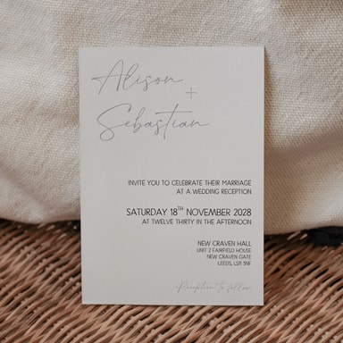 Modern Opulence Grey Wedding Invitation on White Card