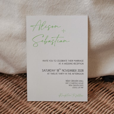 Modern Opulence Lime Green Wedding Invitation on White Card