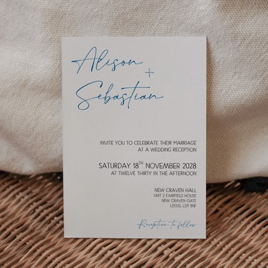 Modern Opulence Marine Blue Wedding Invitation on White Card