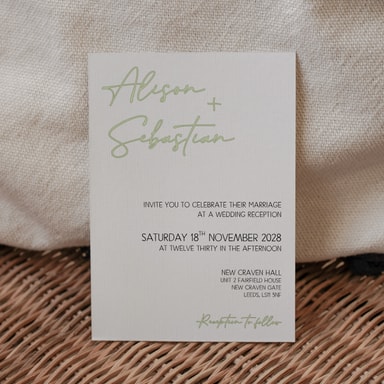 Modern Opulence Seafoam Green Wedding Invitation on White Card