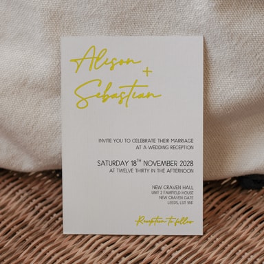 Modern Opulence Yellow Wedding Invitation on White Card