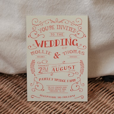 Rustic Barn Dance Apple Red Wedding Invitation on Cream Card