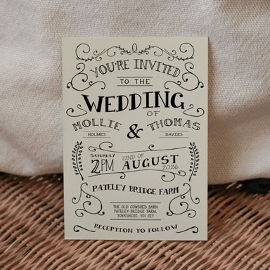 Rustic Barn Dance Black Wedding Invitation on Cream Card