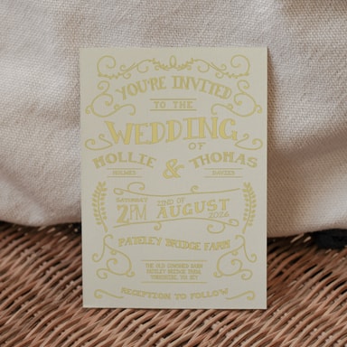 Rustic Barn Dance Canary Yellow Wedding Invitation on Cream Card