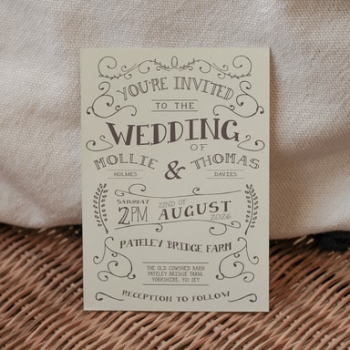 Rustic Barn Dance Charcoal Wedding Invitation on Cream Card