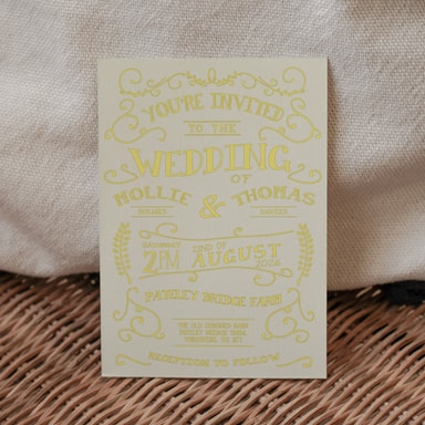 Rustic Barn Dance Lemon Wedding Invitation on Cream Card