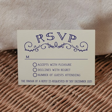 Rustic Barn Dance Navy Blue Rsvp Card with Response on Cream Card