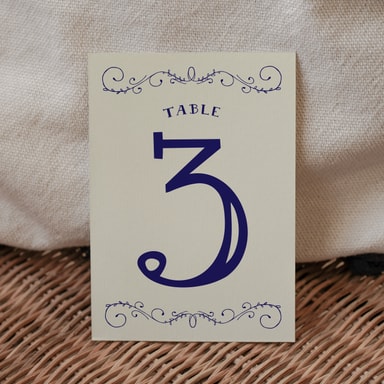 Rustic Barn Dance Navy Blue Table Number Card on Cream Card